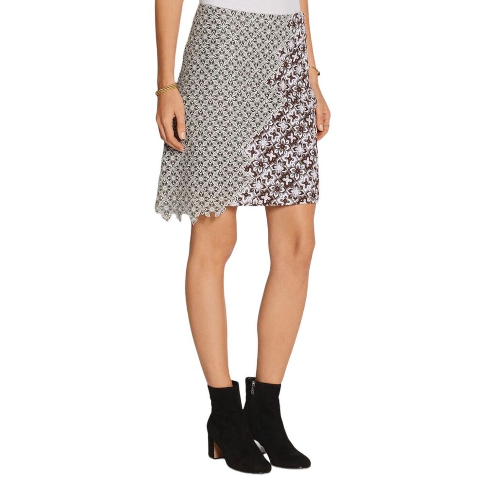 3.1 Phillip Lim Asymmetric Patchwork White Floral Lace Zip Pencil Skirt Size 2